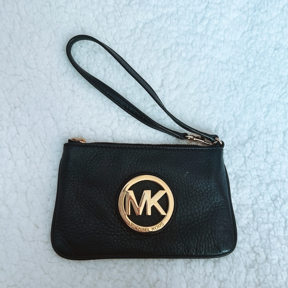 Michael Kors Black Wristlet with Gold Logo